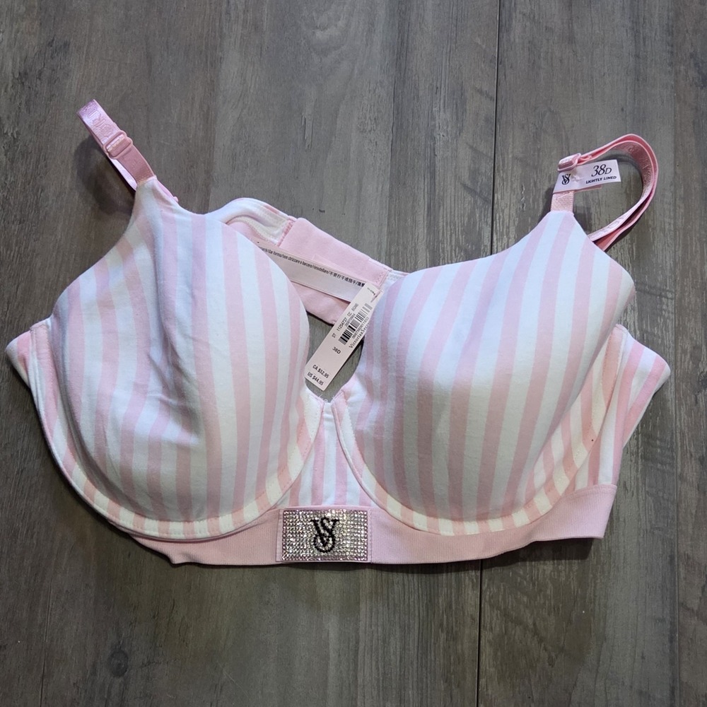 Victoria's Secret Pink & White Striped 38D T-shirt Push Up Full Coverage Bra-NWT